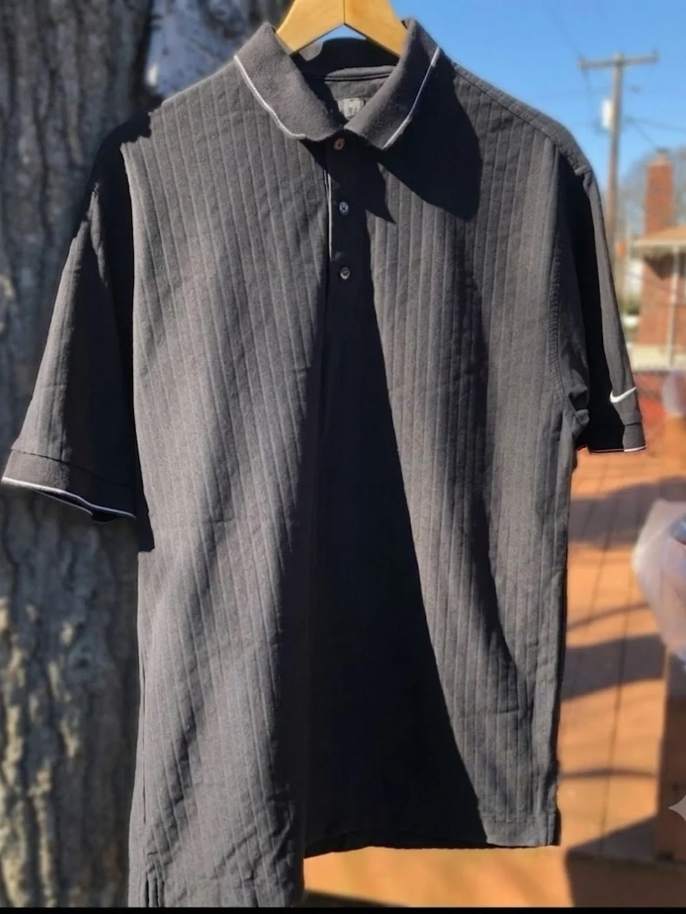 Nike Golf Men's Black Textured Ribbed Dri-FIT Polo Shirt Large